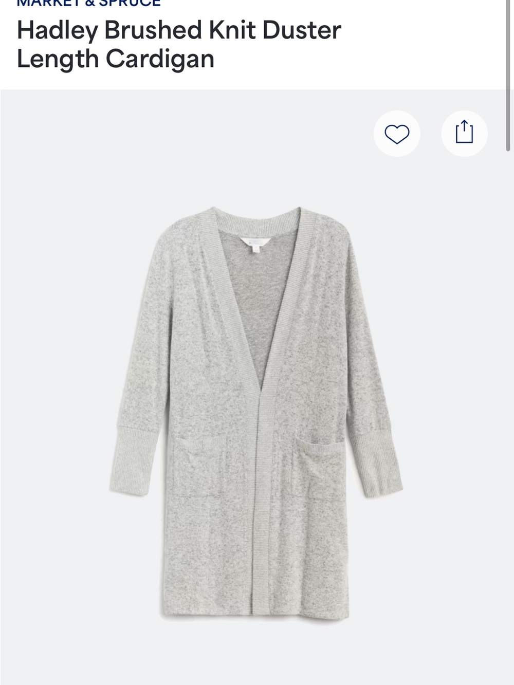 Market & Spruce Light Gray Brushed Knit Duster Cardigan